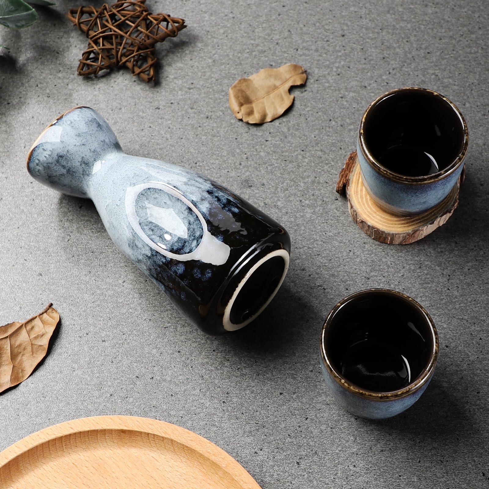 Juego de sake con taza y olla de vino, porcelana para calentadores, 1 olla para sake y 4 vasos de sake (A1)
