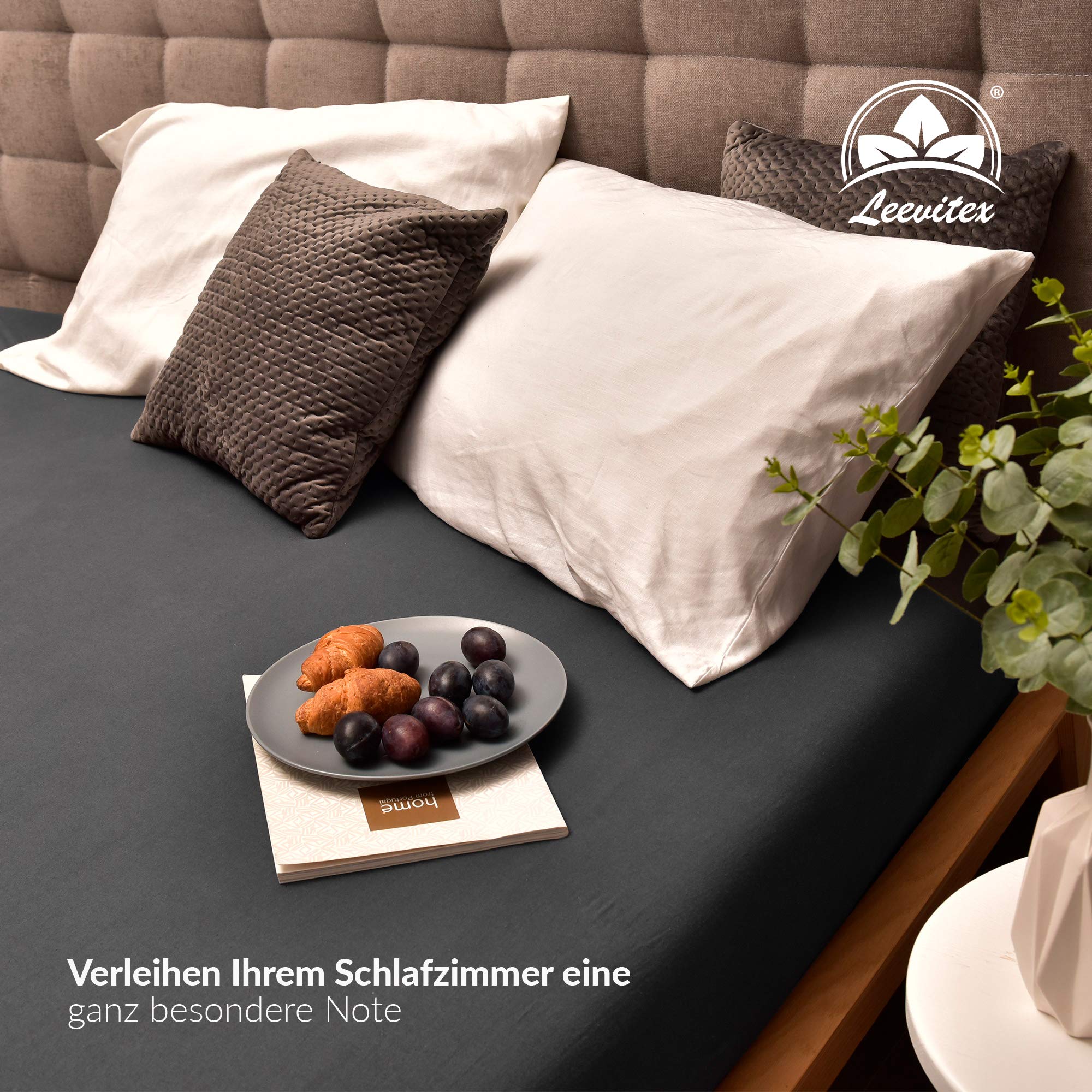 leevitex® Luxus Elasthan Jersey Spannbettlaken | 180x200 – 200x220 cm | Multistretch | 250 g/m² | 92% Mako-Baumwolle 8% Elasthan | 40cm Steghöhe | außergewöhnlich hochwertige Ausführung | Anthrazit
