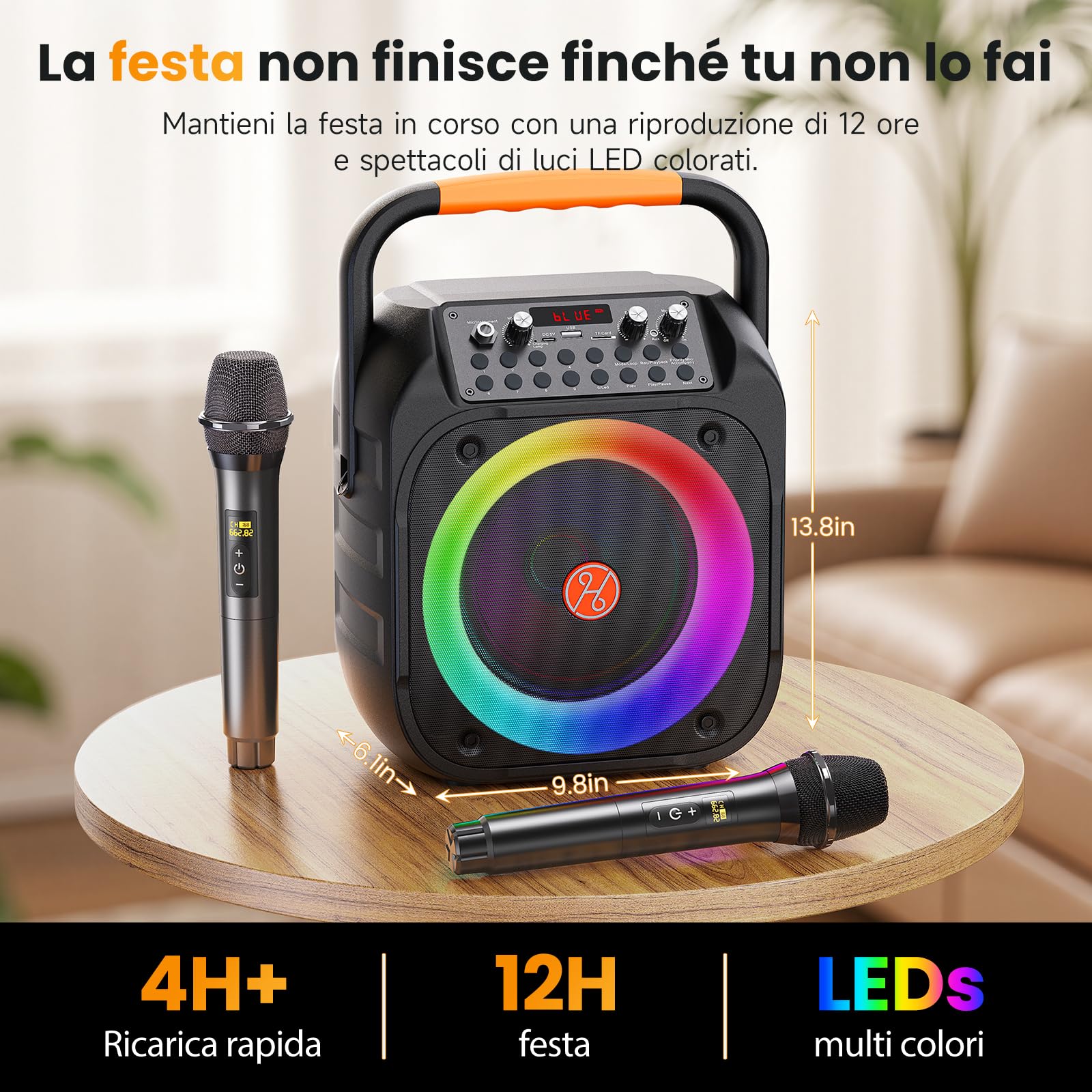 HWWR Canta Tu Karaoke 2026, Subwoofer 6,5" Karaoke con 2 Microfono, 80W Cassa Bluetooth 5.3 portatile, Regolazione Dell'eco, Luce LED, Sistema PA Supporta TV/Rec/Aux/USB/scheda TF