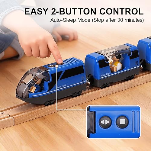 Miniatura 4 de TOPLIVING Tren motorizado para pista de madera, tren eléctrico con conexión magnética, trenes locomotoras a pilas para niños pequeños, compatible