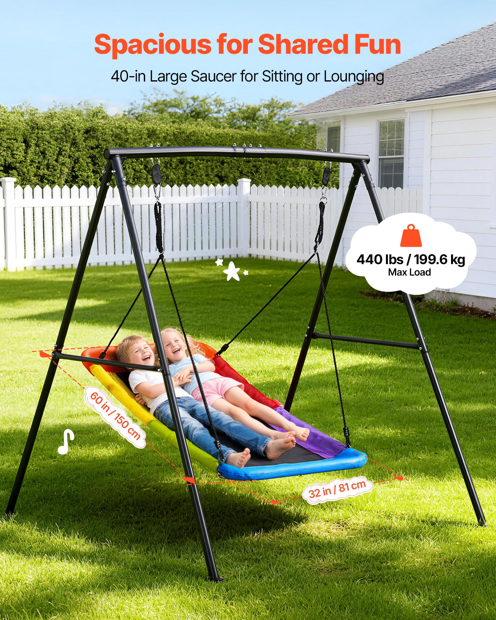 VEVOR Altalena da Giardino Telaio in Metallo a Forma di A per Bambini da Giardino Carico max 199,6 kg, Altalena Seduta 150 x 81 cm da Esterno Cortile Parco Gioco Struttura Triangolare per Bambini