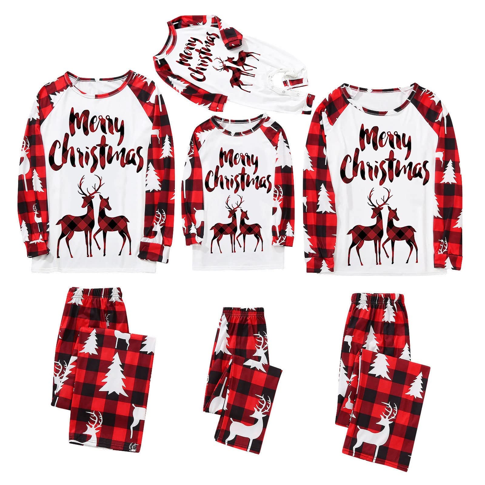 Christmas Family Matching Pajamas Set Xmas Elk Reindeer Print Family Christmas Pjs Matching Sets Loungewear Outfits