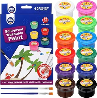Nuanchu 12 Pcs Spill Proof Paint Set 12 Color Washable Paint for Kids Includes Brushes Craft Supplies for Paper Wood Poster Canvas Art Holiday Gift Kid Toddlers Ages 3+ (1 Set)
