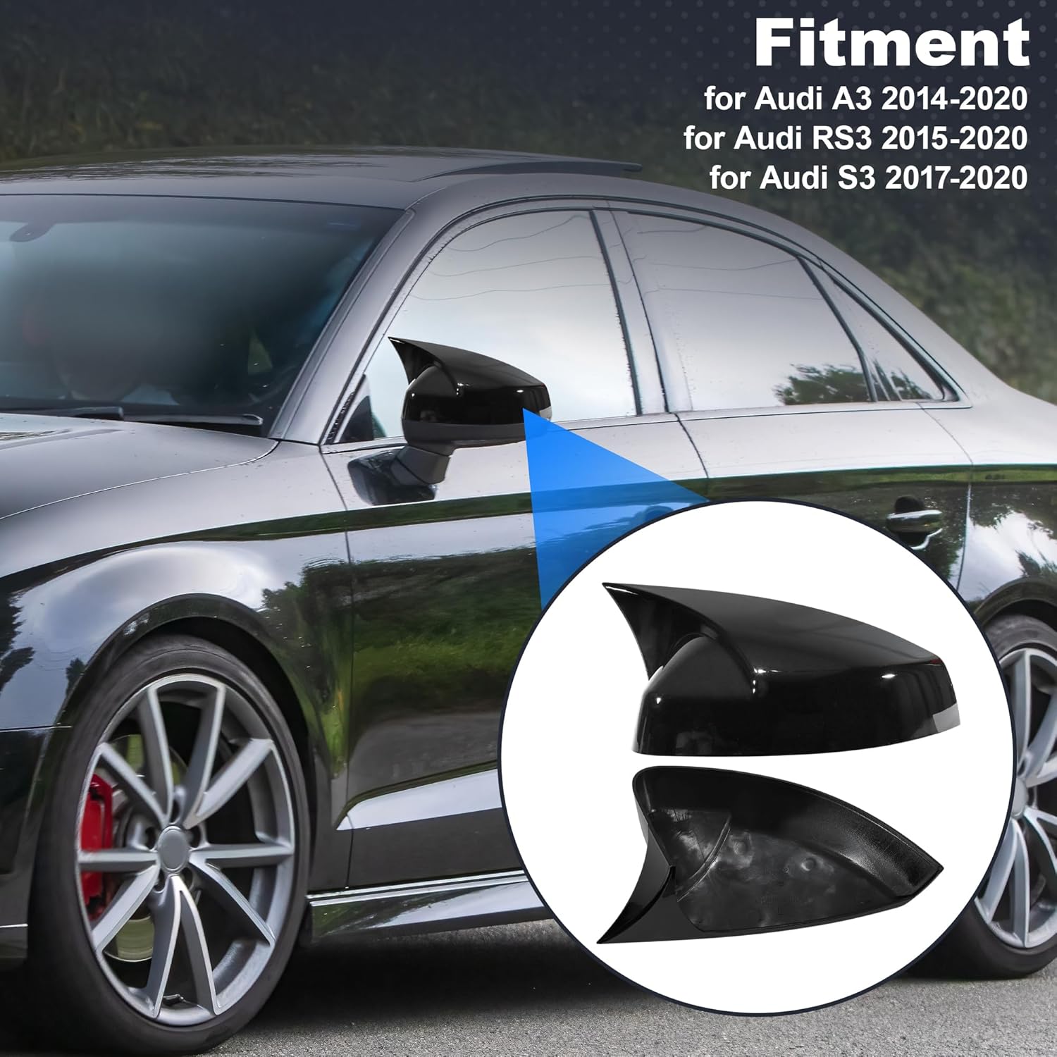 Motoforti 2x Left Right Side Ox Horn Wing Mirror Cover, Rear View Mirror Cap for Audi A3 2014-2020, for Audi RS3 2015-2020, for Audi S3 2017-2020, Exterior Door Mirror Housing, Carbon Fiber