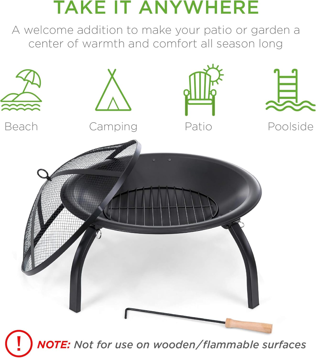 Buy Best Choice Products 22in Fire Pit Bowl Wood Burning Portable Folding Steel Outdoor Camping Bbq Grill Fire Bowl W Screen Cover Log Grate Poker Online In Vietnam B07hnrym6g