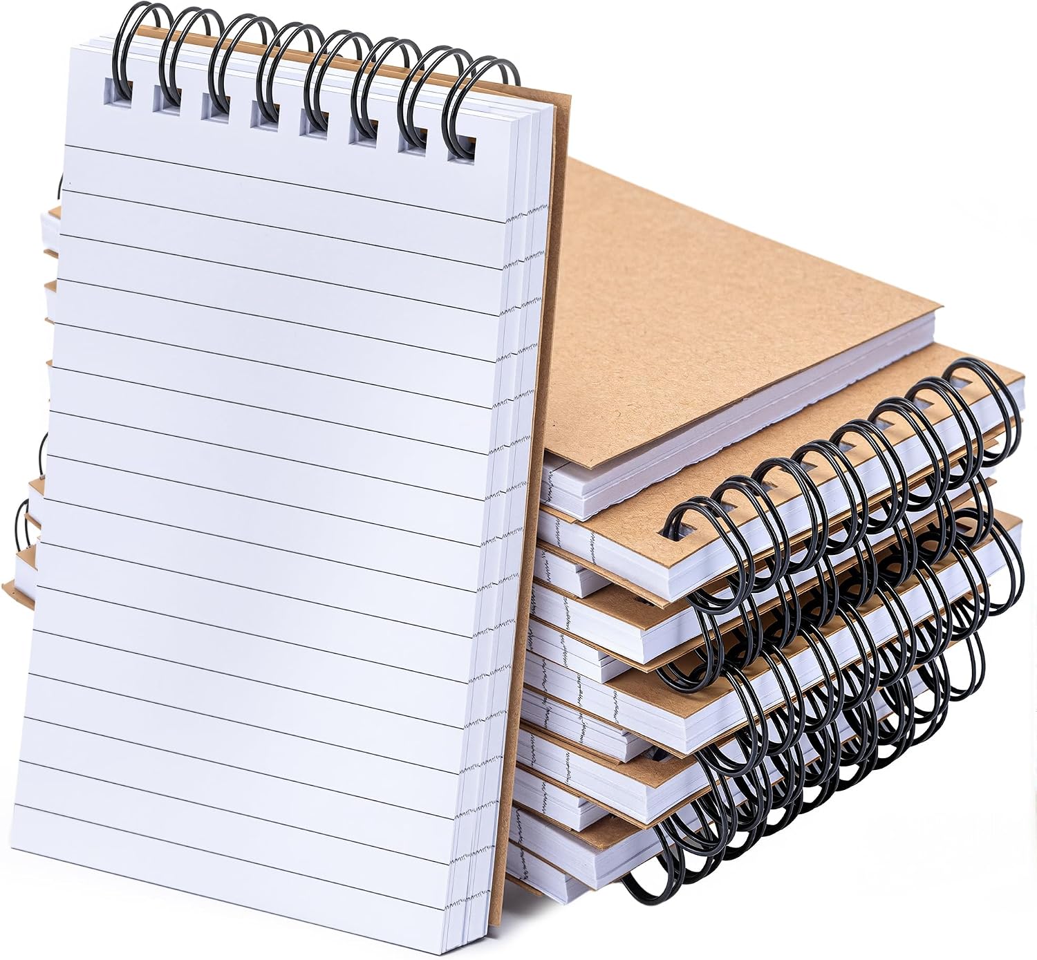 deli Kraft Pocket Notebooks Set of 12, 3x5 Small Spiral Notebooks 80gsm Thick Paper No Bleed, 360° Lies Flat Mini Notepads, 100 Pages Lined Journal for Work School Home Office - Vintage Brown