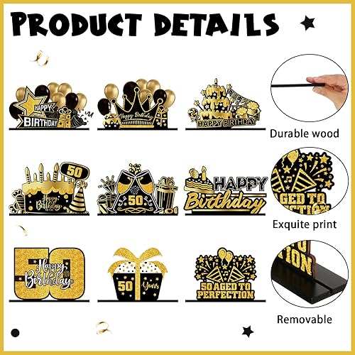 Miniatura 3 de 9 piezas de decoración de cumpleaños 50 cumpleaños 50 cumpleaños de madera centro de mesa juego de decoración de mesa decoraciones de cumpleaños