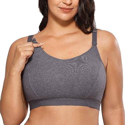 Gratlin Women's Plus Size Nursing Bra Support Nursing Sports Bra Cotton Breastfeeding Maternity Bras