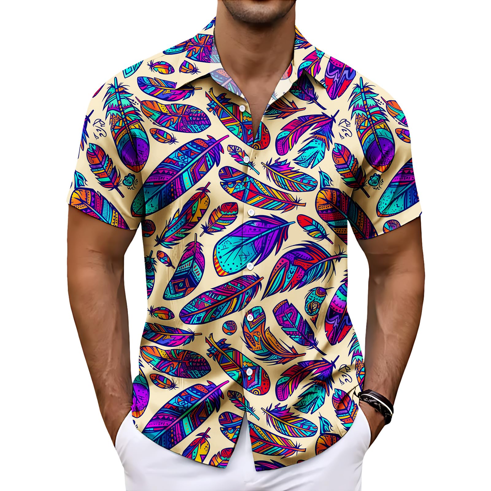 Mens Button Down Short Sleeve Shirt Fashion Hawaiian Tops Casual Loose Summer Beach Vacation Shirts