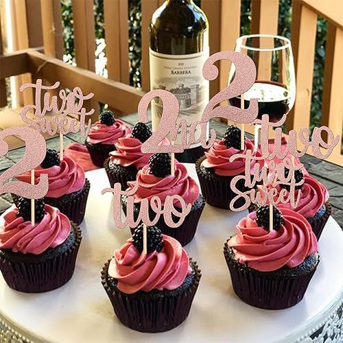 Miniatura 5 de 24 piezas de decoración de cupcakes con purpurina para segundo cumpleaños para baby shower, niños y niñas, fiesta de segundo cumpleaños, suministros