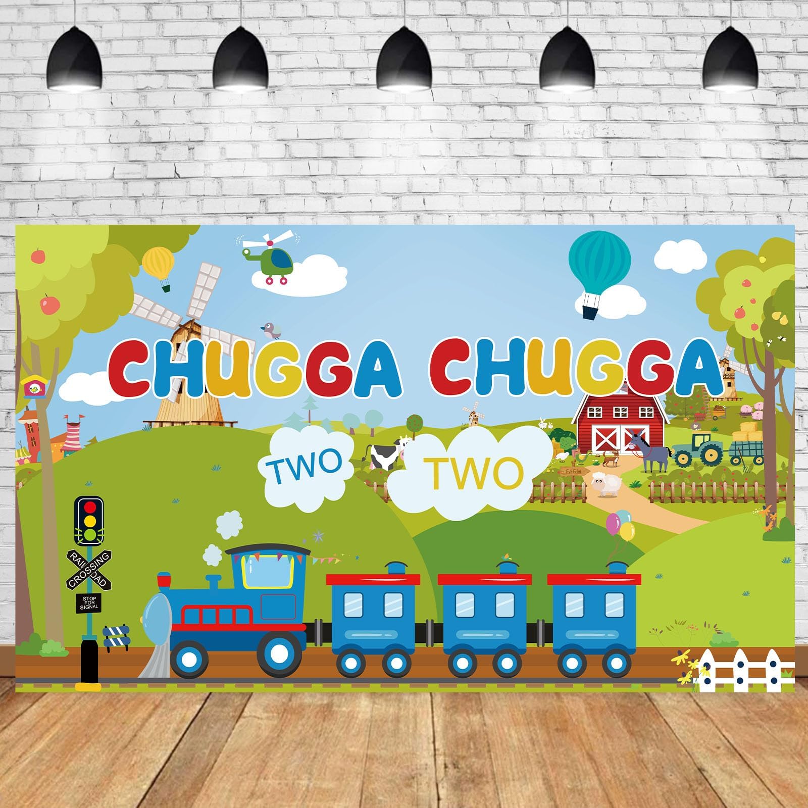 Happy 2nd Birthday Backdrop - Choo Choo Train Theme Photo Background With Balloons