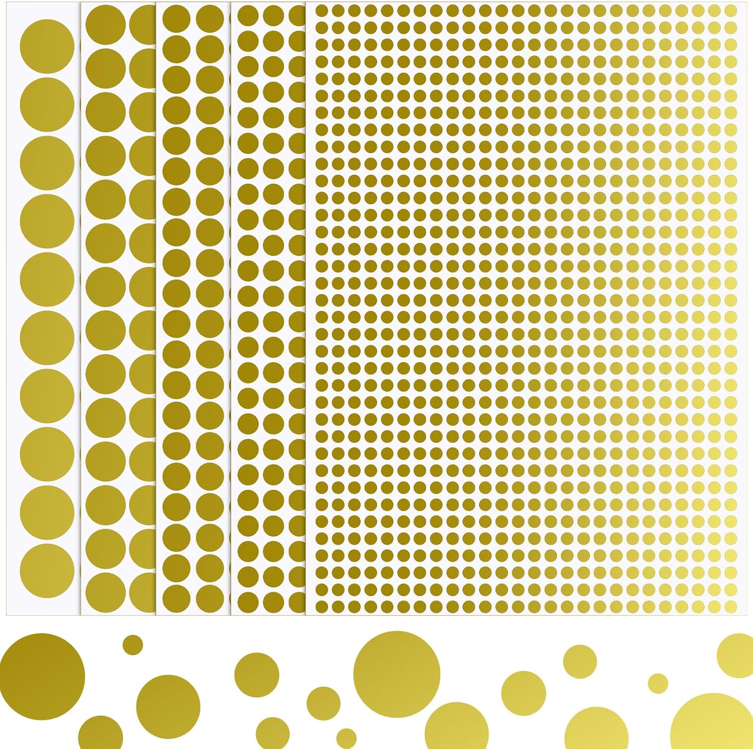 Boao 9360 Pcs Colored Dots Stickers 1/4 Inch Mini Dot Circle Stickers Tiny Round Color Coding Labels Small Rainbow Sticker for Office Organizing Classroom Decoration, 10 Sheets(Gold,5 Sizes)