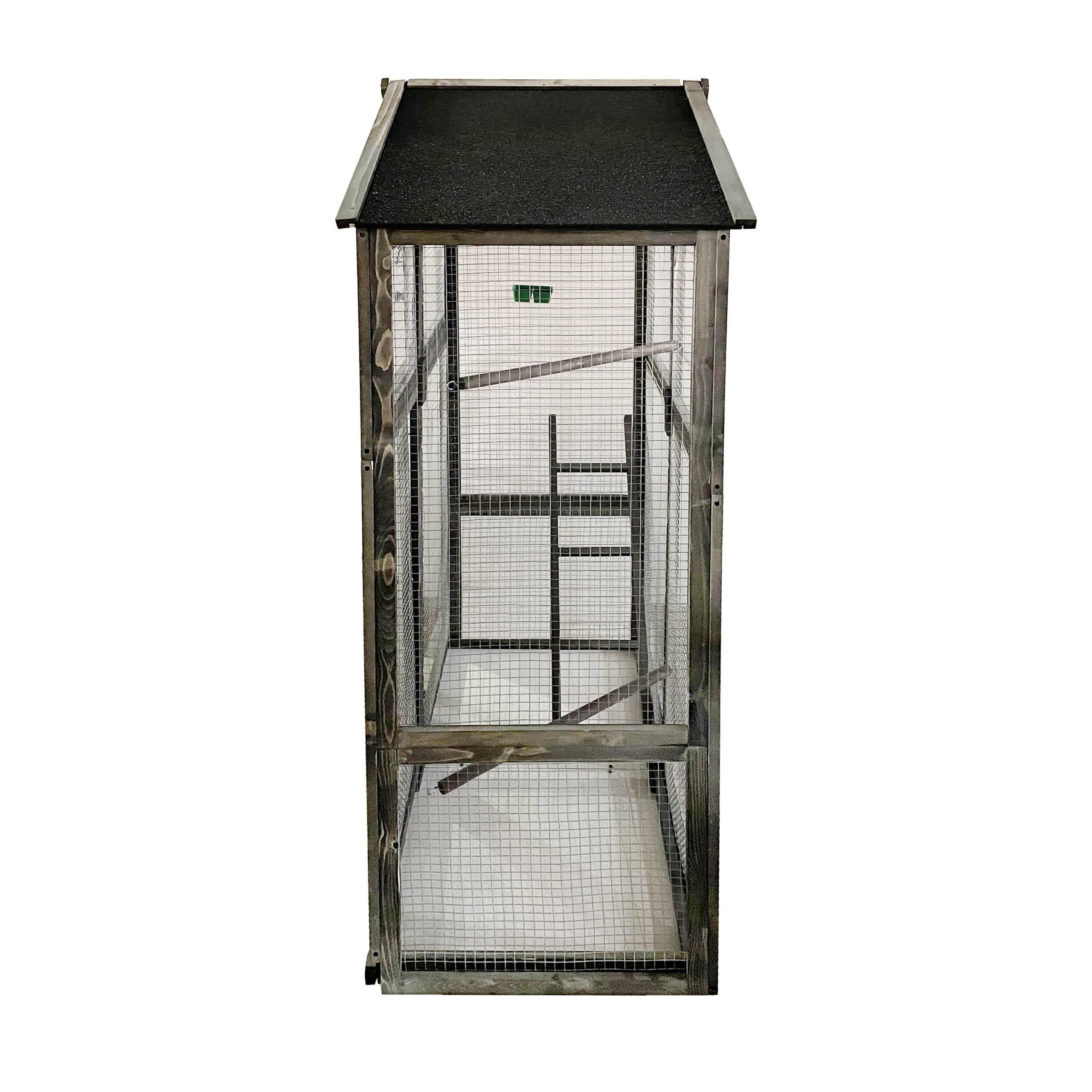 Volière Extérieure en Bois Traité pour Oiseaux – Cage à Oiseaux avec Toit Bitumé, Mangeoire, Perchoirs et Tiroir Amovible – Volière pour Perruches, Canaris –115x58x164 cm (Gris)