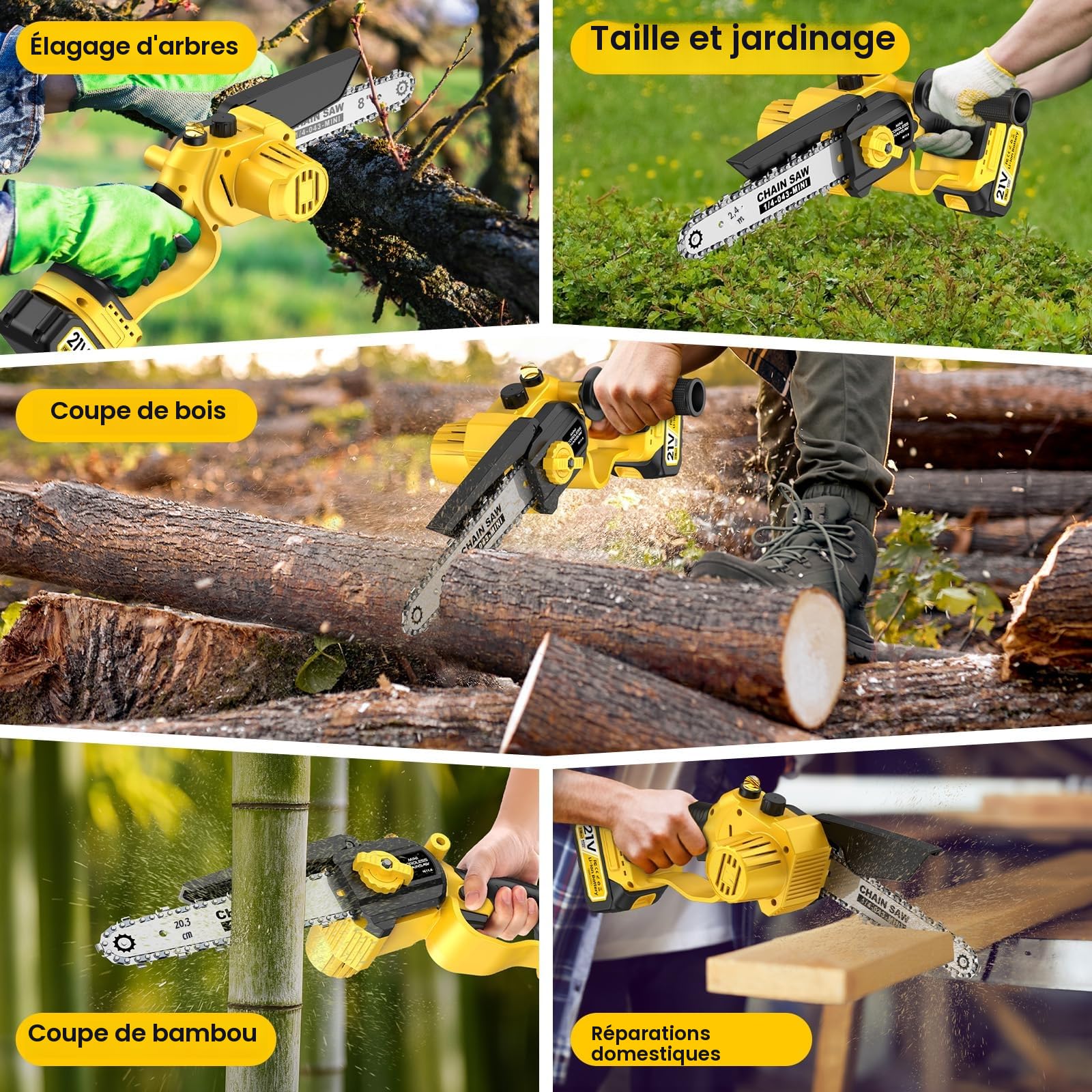 Mini Tronconneuse à Batterie, 8000 mAh Tronçonneuse Électrique Sans Fil, 1000W 8 & 6 Pouces Tronconneuse à Batterie pour Branches et Jardin,avec Système D'huile Automatique, Compatible avec Makita 18V