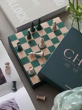 Printworks Classic Green Chess Set - Wooden Pieces with Acrylic Board - Coffee Table Game for Adults