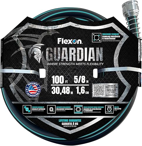 Flexon Guardian - Manguera de jardín resistente a las torceduras de 58 pulgadas x 100 pies con tecnología TangleGuard, duradera, flexible, sin