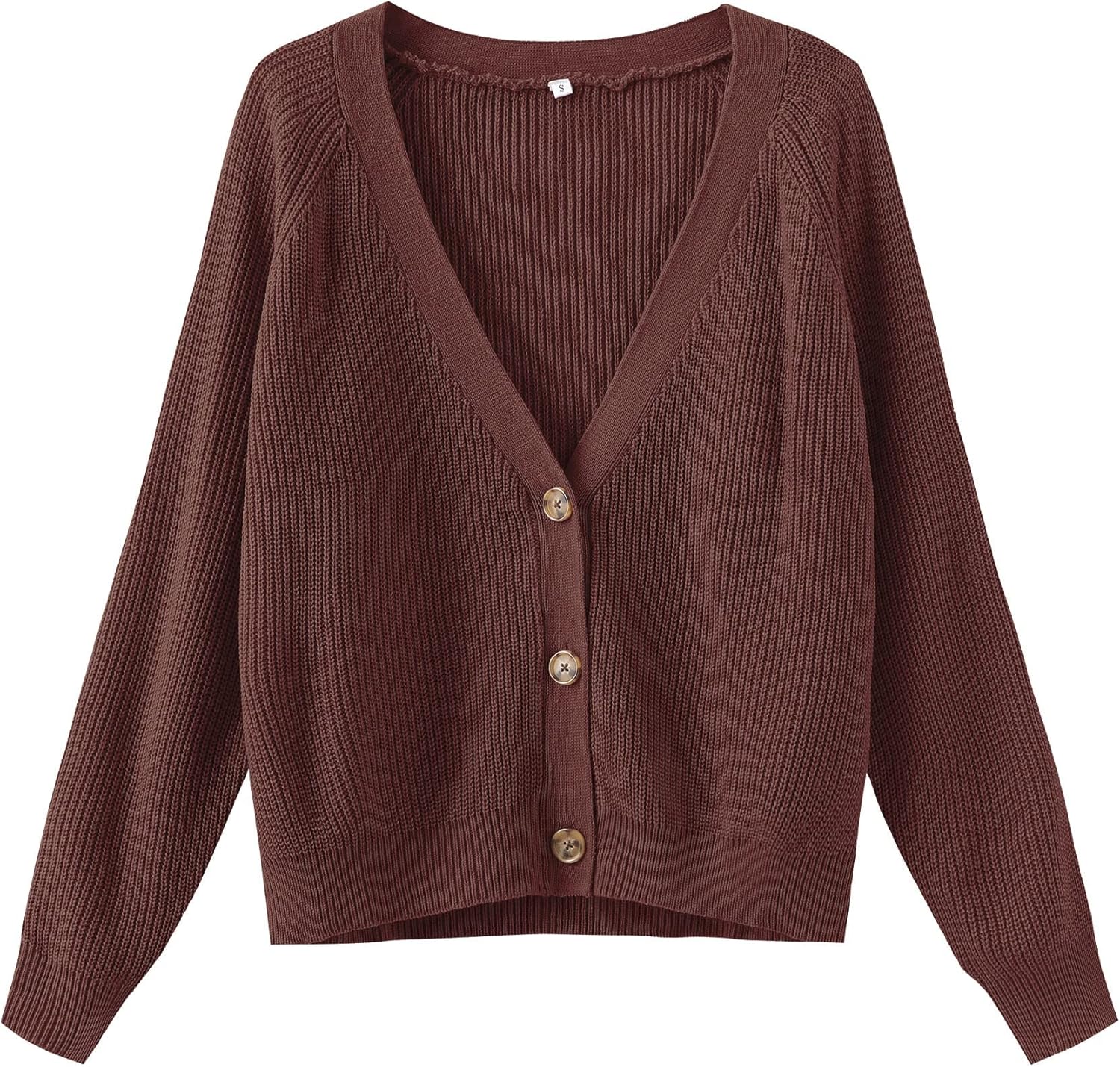 TASAMO Women's Long Sleeve Knit Sweater Open Front Cardigan Button Loose Outerwear
