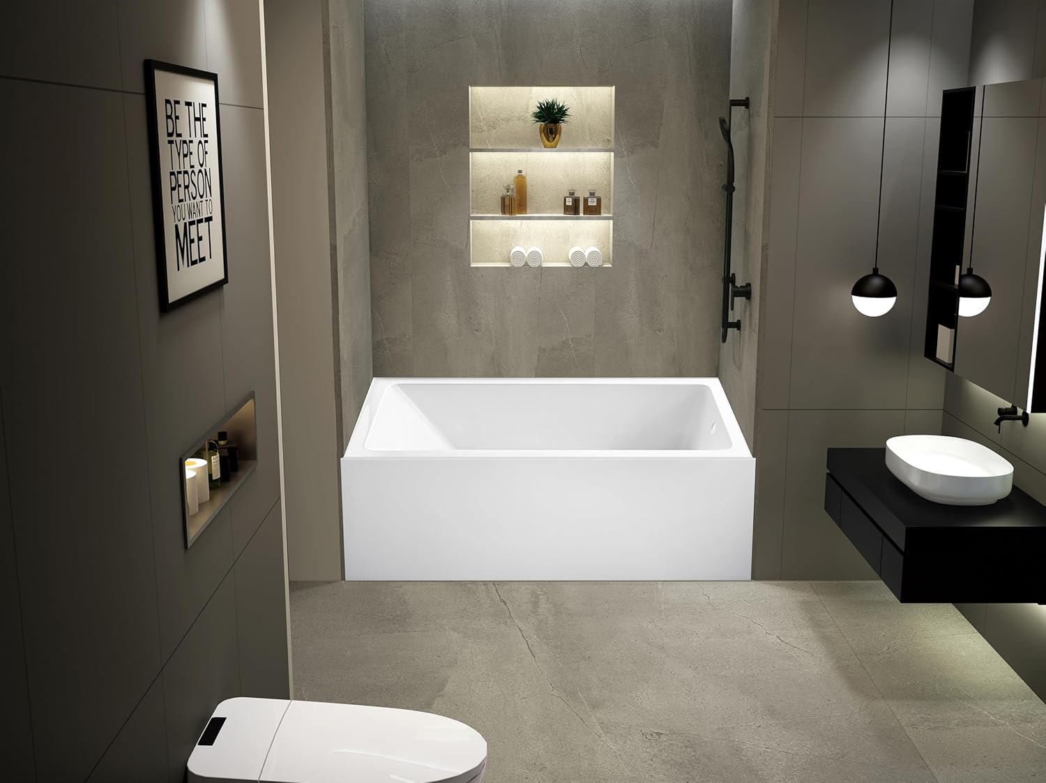 Aqua Eden VTAP6031R22T 60-Inch Anti-Skid Acrylic 3-Wall Alcove Tub with Right Hand Drain Hole, Glossy White