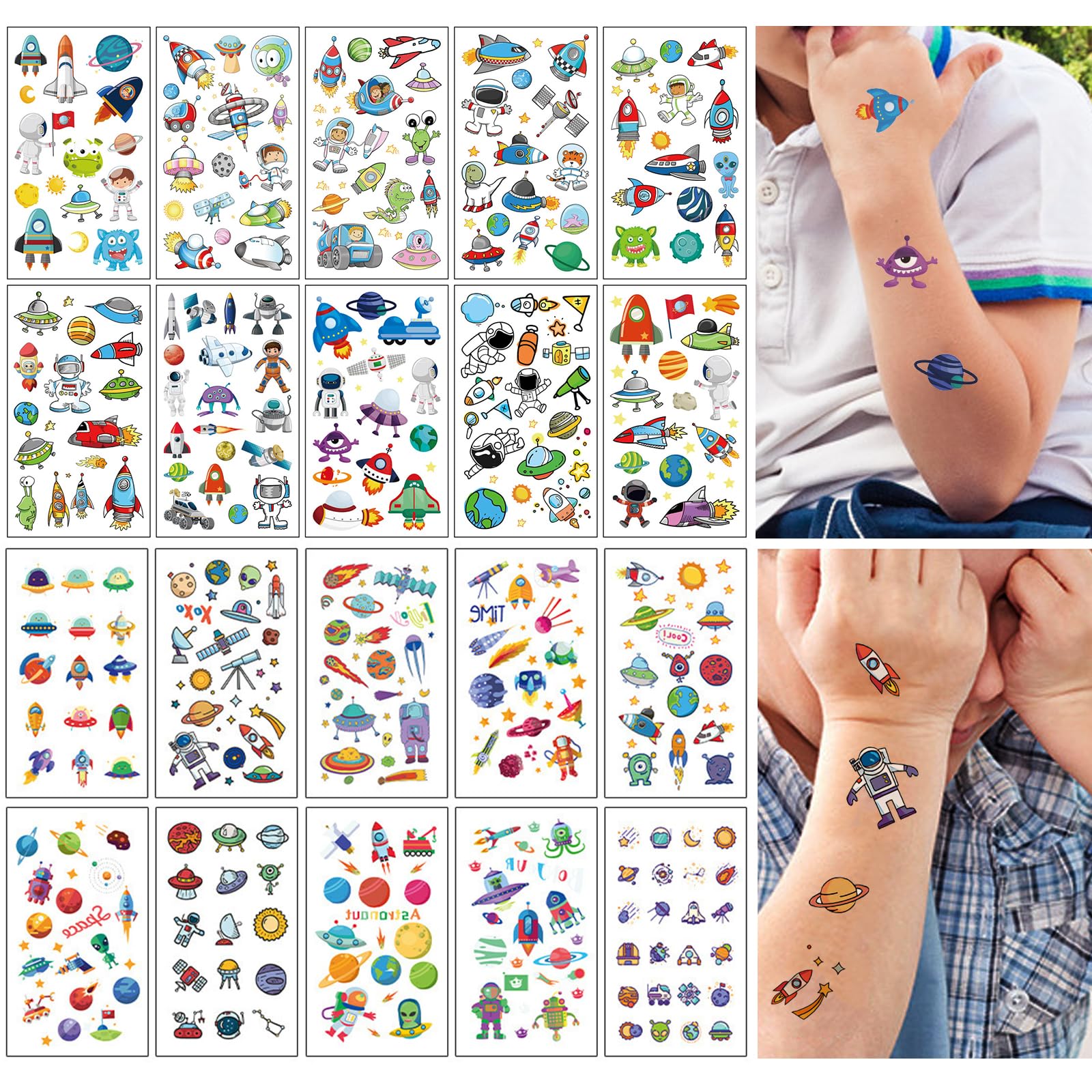 tecokart TecoKart® 20 Sheets Temporary Tattoo Stickers for Kids, Waterproof Spaceman and Astronaut Tattoos for Boys and Girls Fun Party Body Decoration-picture-33