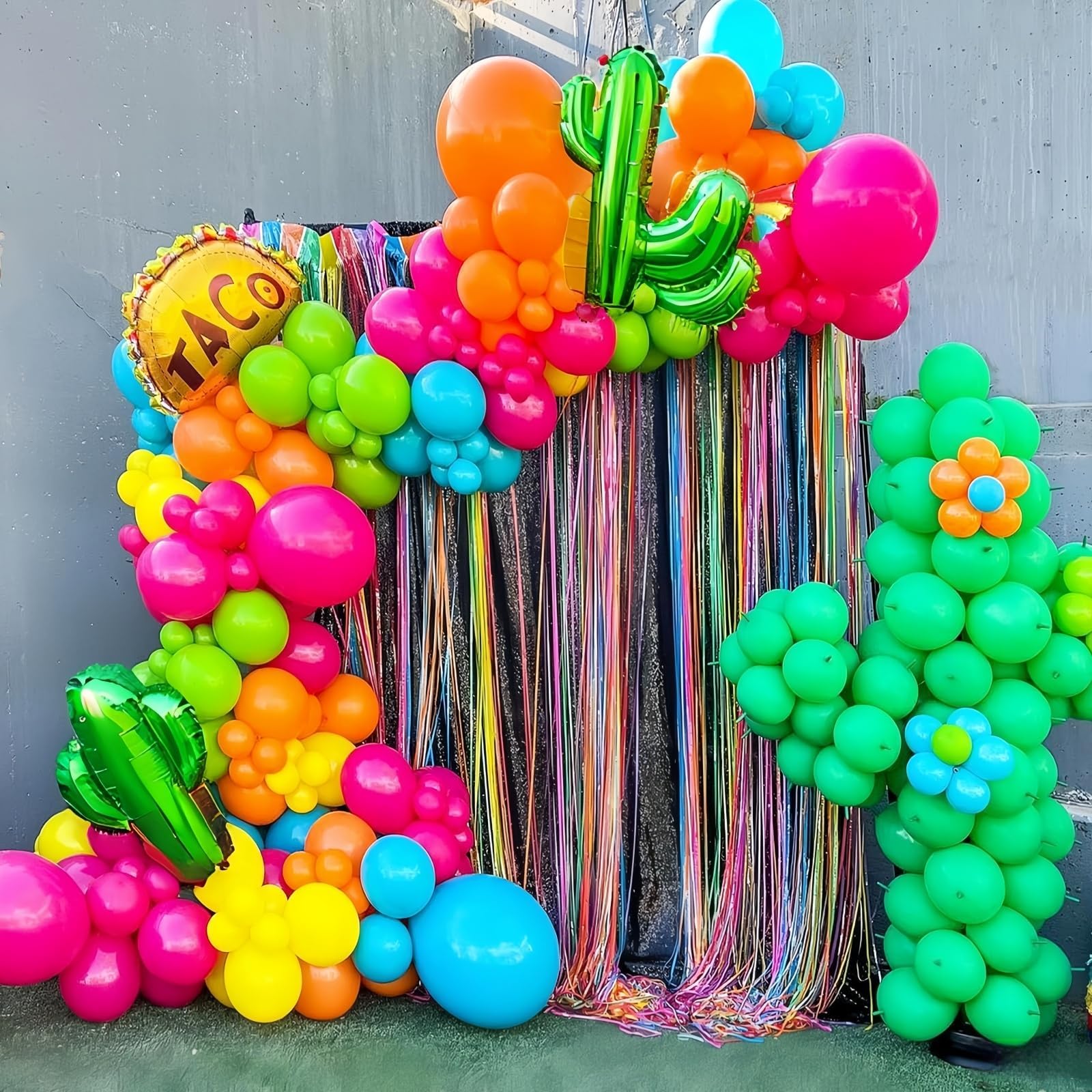 Fiesta Zestaw łuku balonowego, 100 szt. meksykańskiej fiesty, dekoracje imprezowe z balonami foliowymi z lamą Sombrero, tęczowa girlanda balonowa, do Cinco De Mayo, Taco, na dwa dni, urodziny,