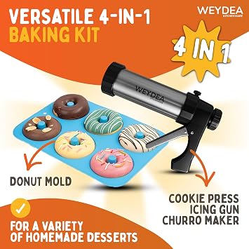 Churro Maker Machine 4in1 | Authentic Churros & Donuts at Home | Churro Gun with 16 Discs, Filling Injector & Piping Kit | Stainless Steel BPA-Free | Cookie Press Included
