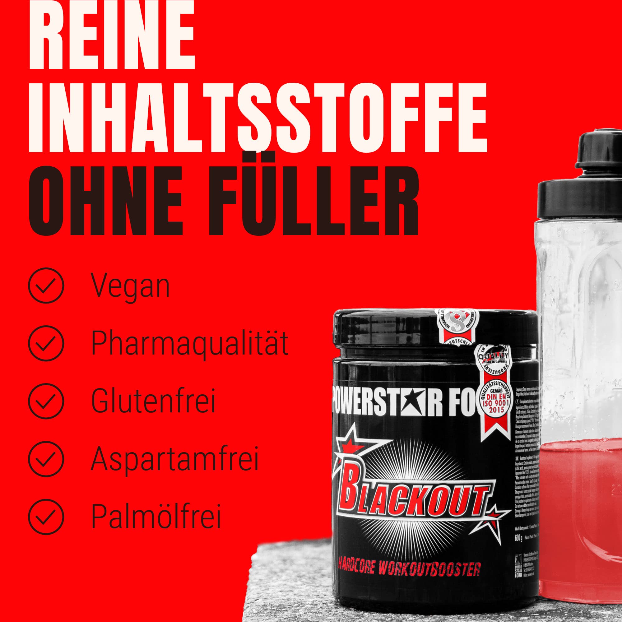 Powerstar BLACKOUT Hardcore Pre-Workout-Booster 600g | Hochdosierter Pump-Booster mit natürlichem Koffein | Fitness, Energie & Fokus | Deutsche Herstellung | Vegan | Blue Raspberry Trainingsbooster