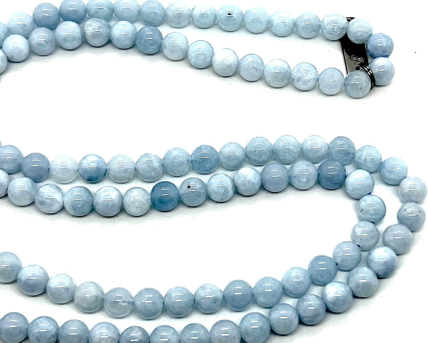 Aquamarine & Black Onyx Mala Beads Necklace | Serene Harmony | Throat & Root Chakra | Pisces Birthstone | 8mm, 108 Beads - Image 6