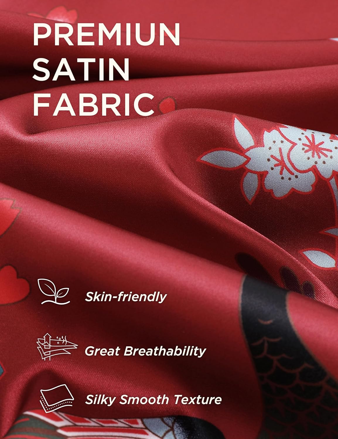 BABEYOND Women's Kimono Robe Long Satin Robes with Peacock and Blossoms Printed Kimono Nightgown - Image 6