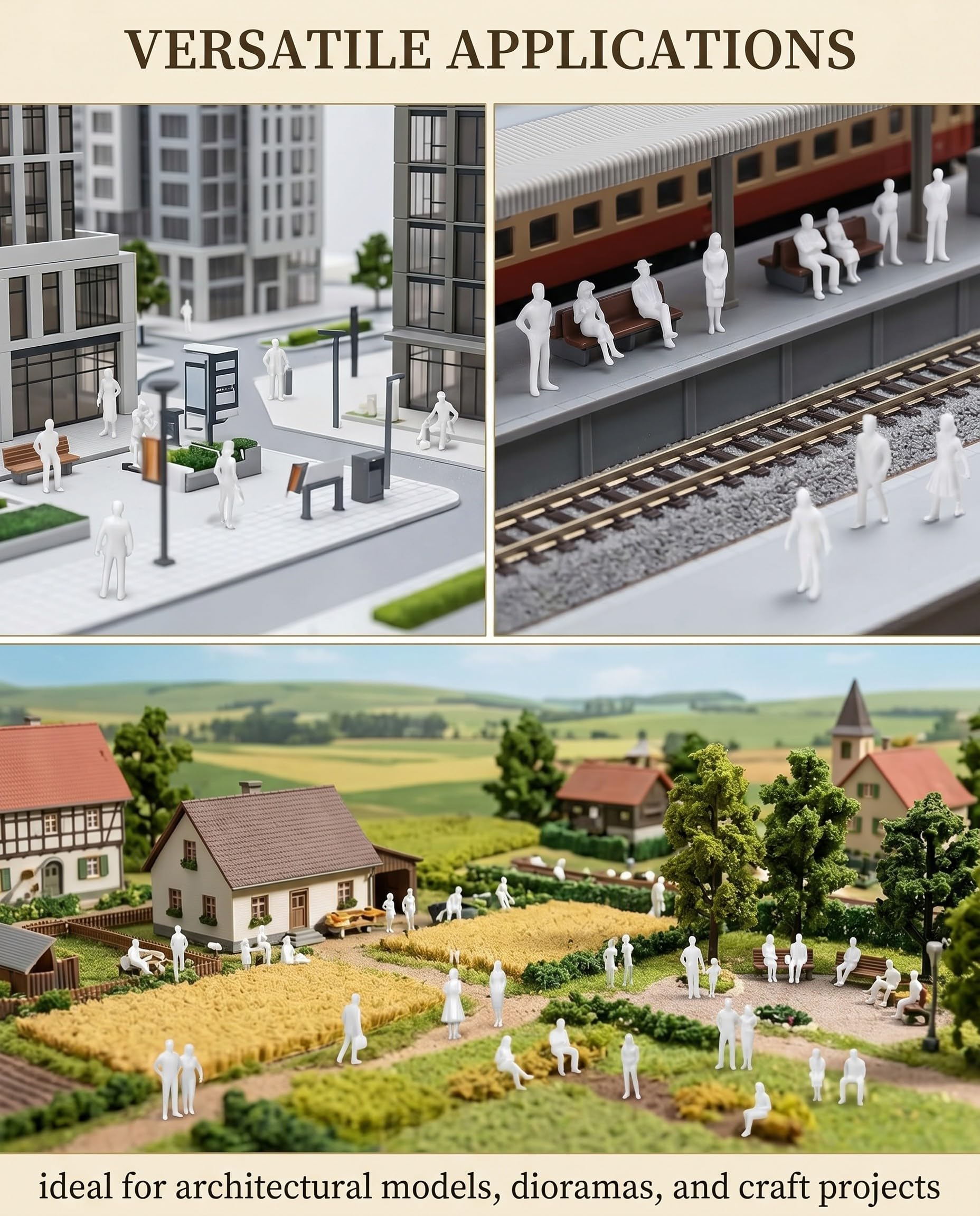 Modell Figuren 40 Stück 1:50 Weiß Unbemalt – Kleine Miniaturfiguren Menschen für Modellbau, Architektur, Diorama & Landschaft