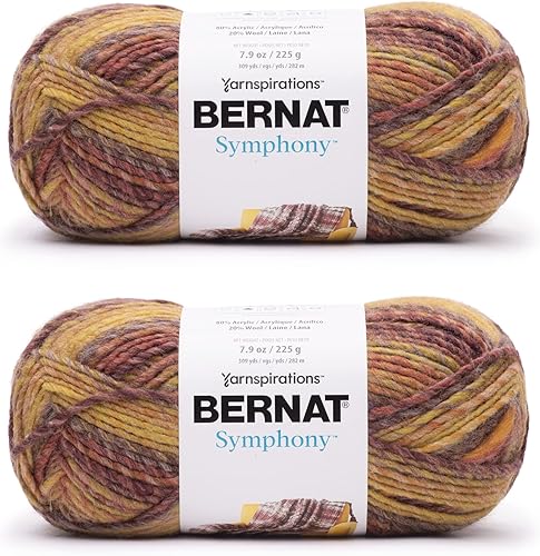 Bernat Symphony - Hilo de arce otoñal, paquete de 2 unidades de 8 onzas, mezcla de lana, 5 voluminosos, 309 yardas, tejido/ganchillo