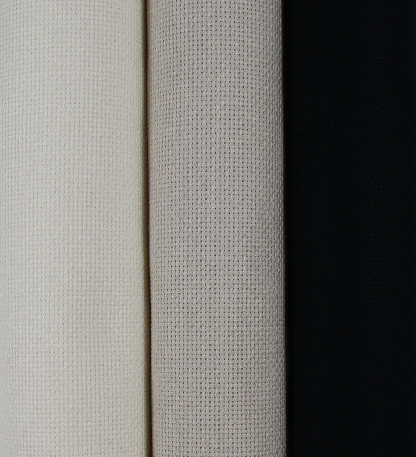 KCS 3 pc of 15" x 18"(38cmx45cm) Counted Cross Stitch Cotton Aida Cloth Needlework Rolled Fabric Box,18CT,Antique White+Pearl Grey+Black