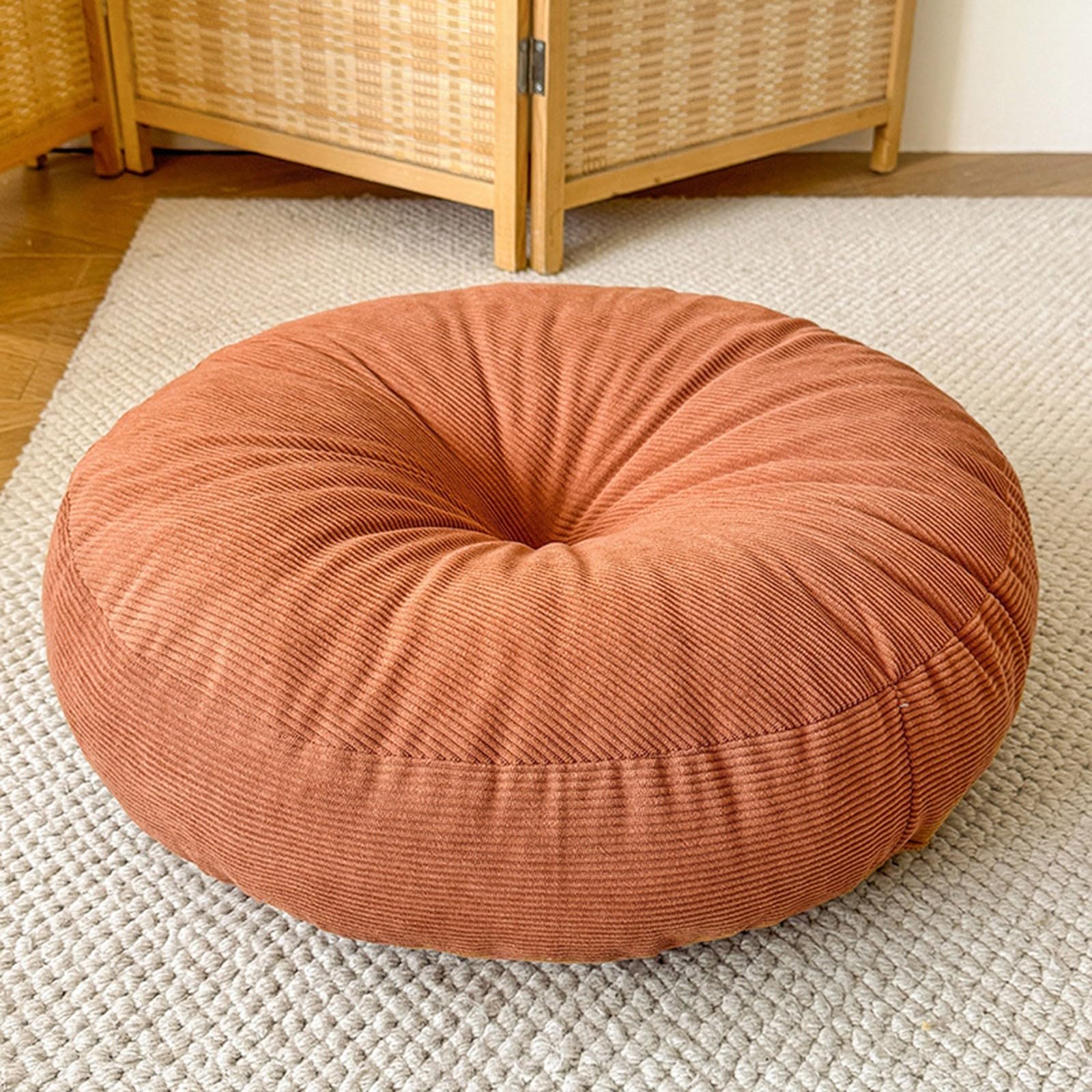 Cuscino da Pavimento Rotondo Cuscino Tatami Giapponese Seduta da Terra Pouf Morbido Spesso E di Supporto Adatto per Sedia Imbottito per Soggiorno Ufficio Sala(Orange,45CM-2PCS)