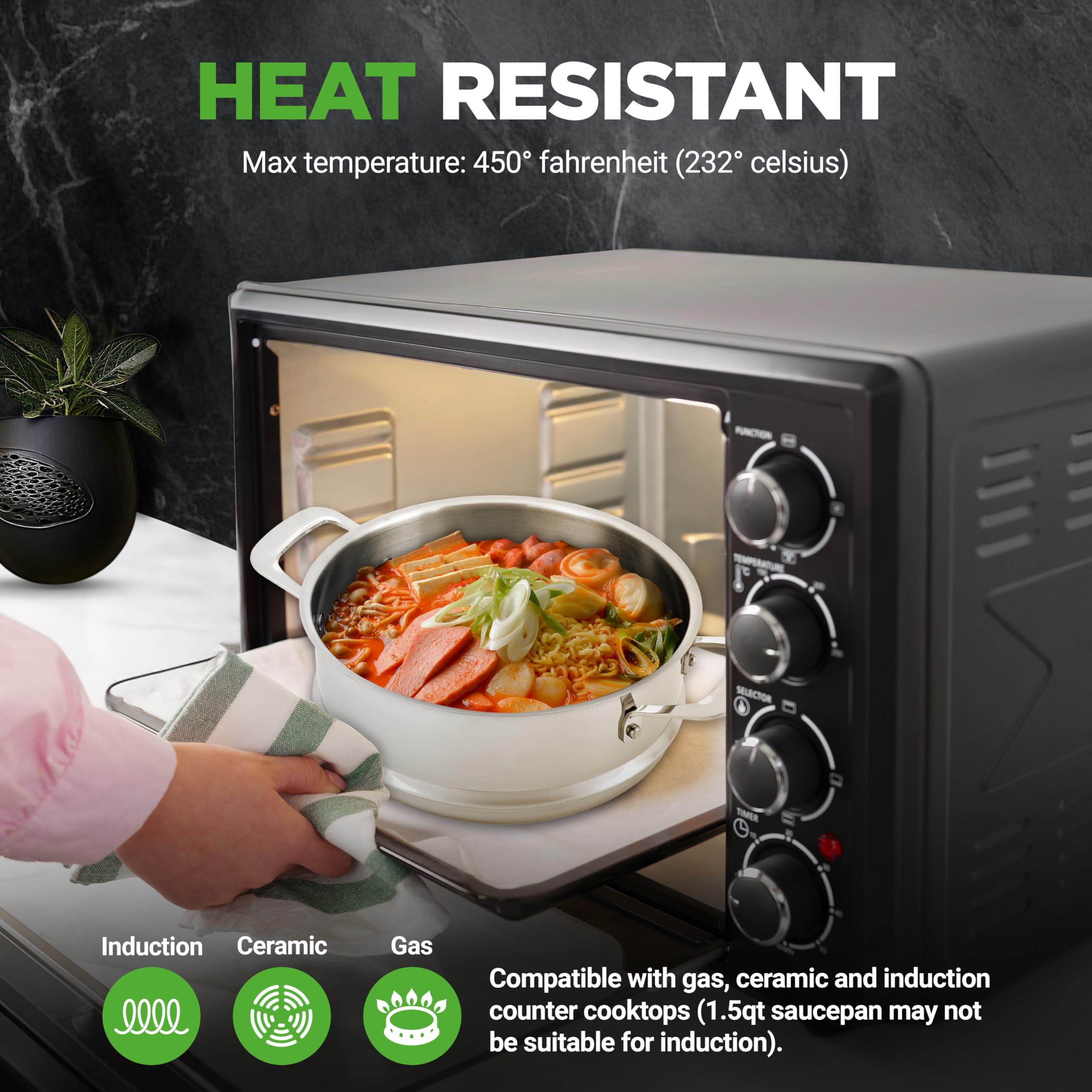 NutriChef Juego de utensilios de cocina profesionales de acero inoxidable de 12 piezas, ollas de tres capas, sartenes antiadherentes de cerámica, compatibles con inducción, asas remachadas fuertes