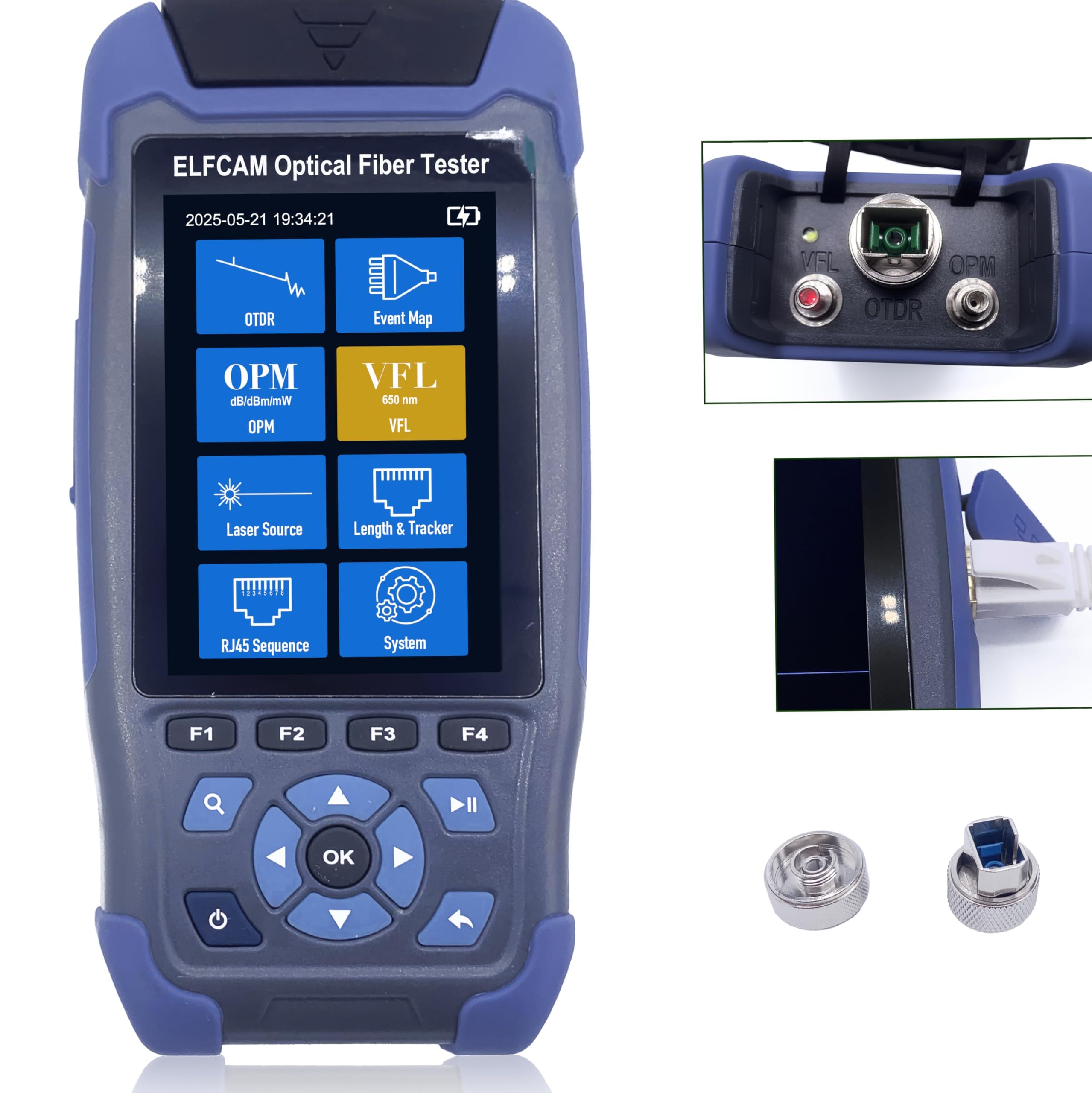 Elfcam® - OTDR per FTTH, 1310nm / 1550nm, Portatile 4 in 1 OTDR + VFL+ OPM + OLS, OTDR Tester Fibra Ottica/Rilettometro del dominio Ottico, fino a 60km (ELF-3800)