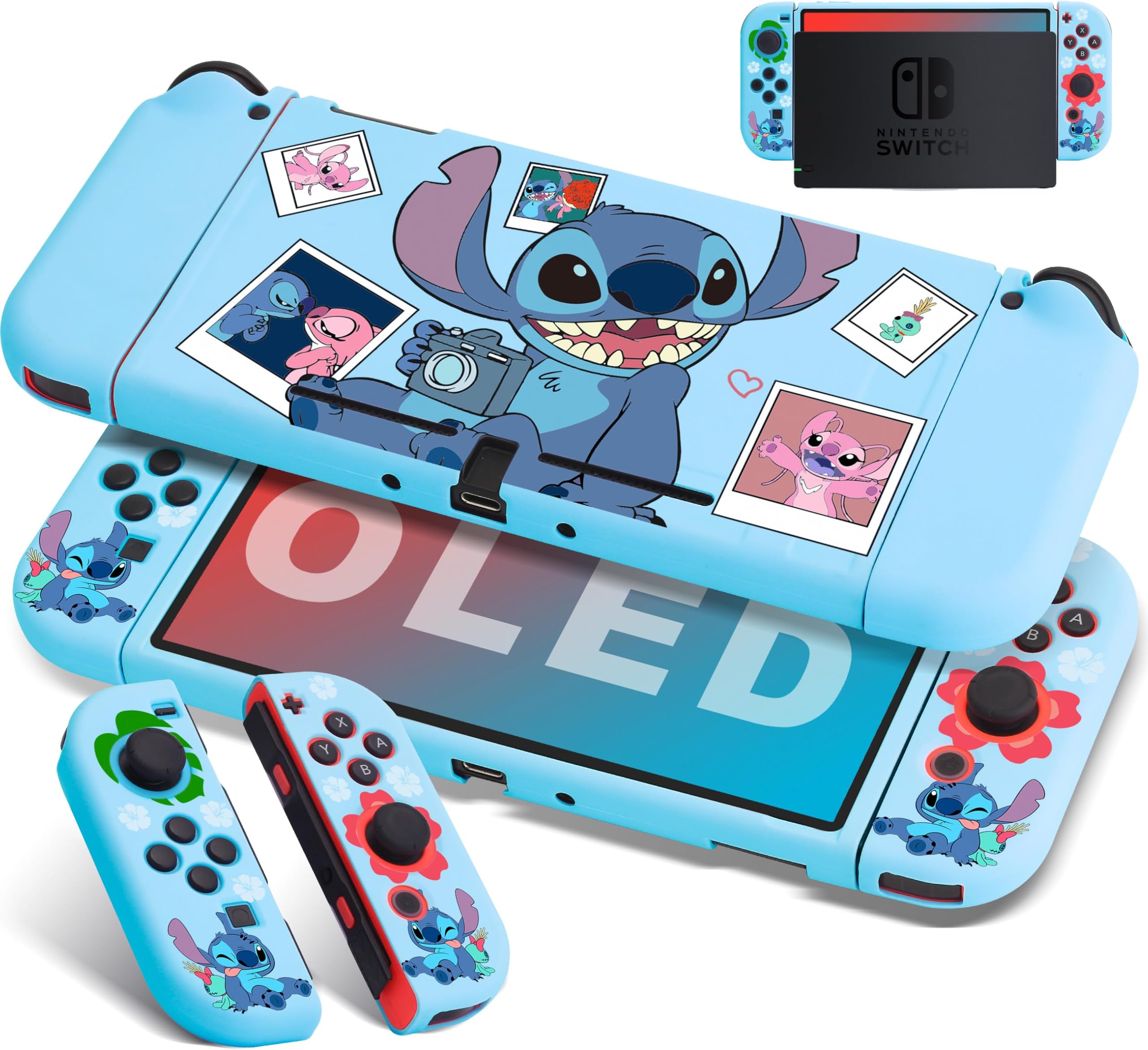 Xcitifun Protective Case Designed for Switch OLED (2021) for Girls Boys Kids Cute Kawaii Cartoon Girly Pretty Character Protect TPU Cases Shell Compatible with Switch OLED Cover - Blue Photo