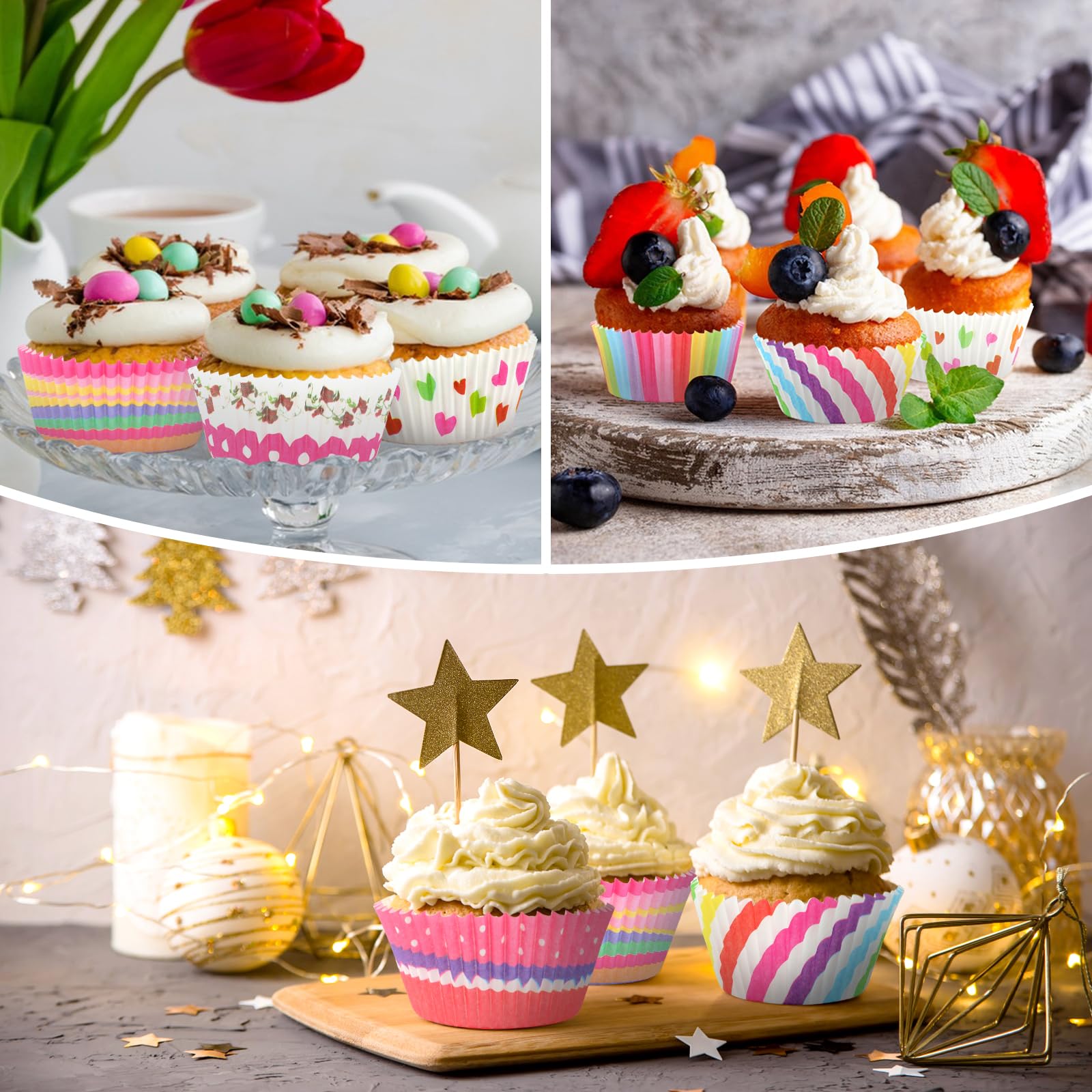 NVIYAM 300 Piezas Moldes de Papel para Muffins y Magdalenas Láminas Metálicas para Cupcakes Cápsulas Magdalenas Papel para Cupcakes Envoltorios Coloridos