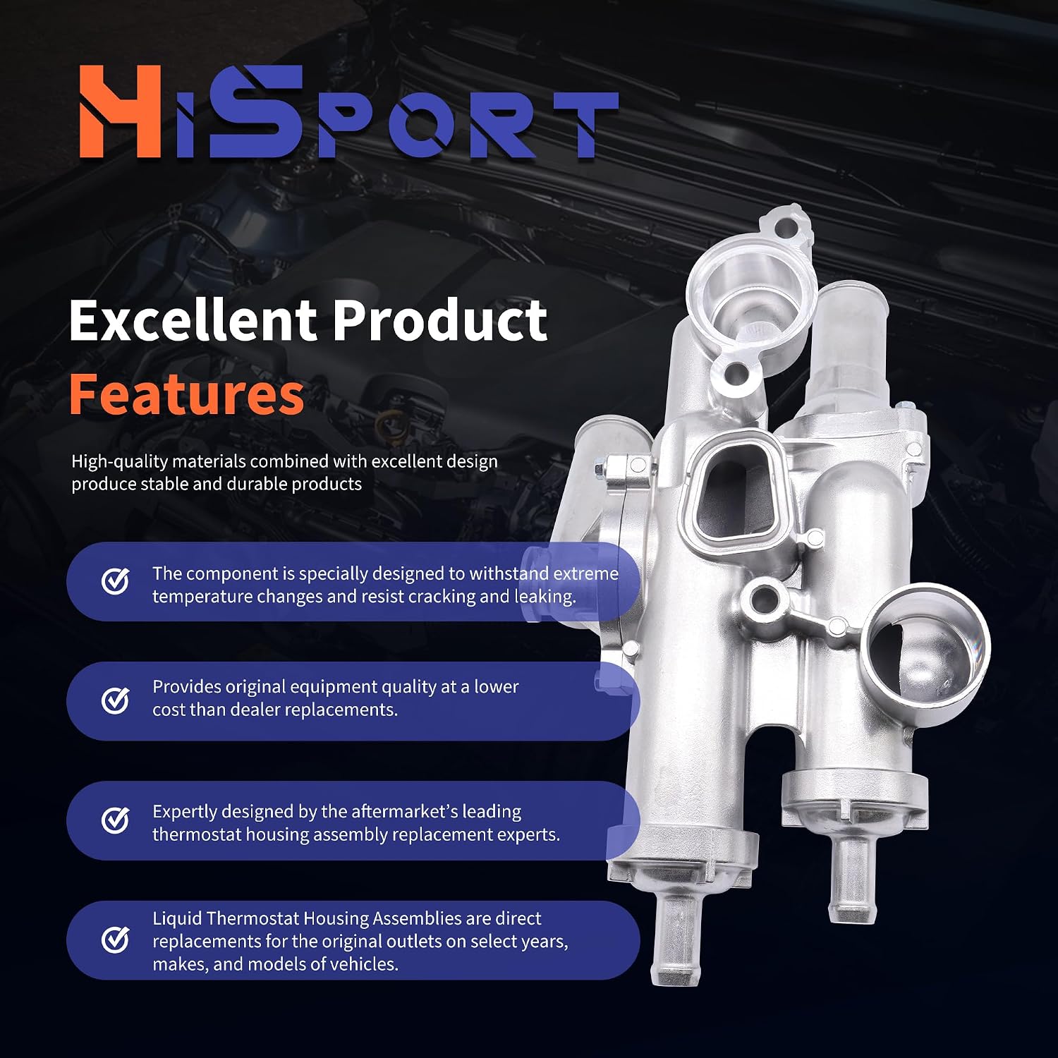 HiSport 68003582AB Upgraded Aluminium Engine Coolant Thermostat Housing Assembly - Compatible with Jeep Compass Patriot Dodge Avenger Caliber Journey Chrysler 200 Sebring Replace 902-319 657203