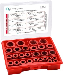 Caja de Juntas con 400 Juntas Planas de Fibra de Vulcanita 3/8–1 Pulgada – Juntas Rígidas y Estables para Bombas, Válvulas y Conexiones Roscadas – Hasta 110 °C