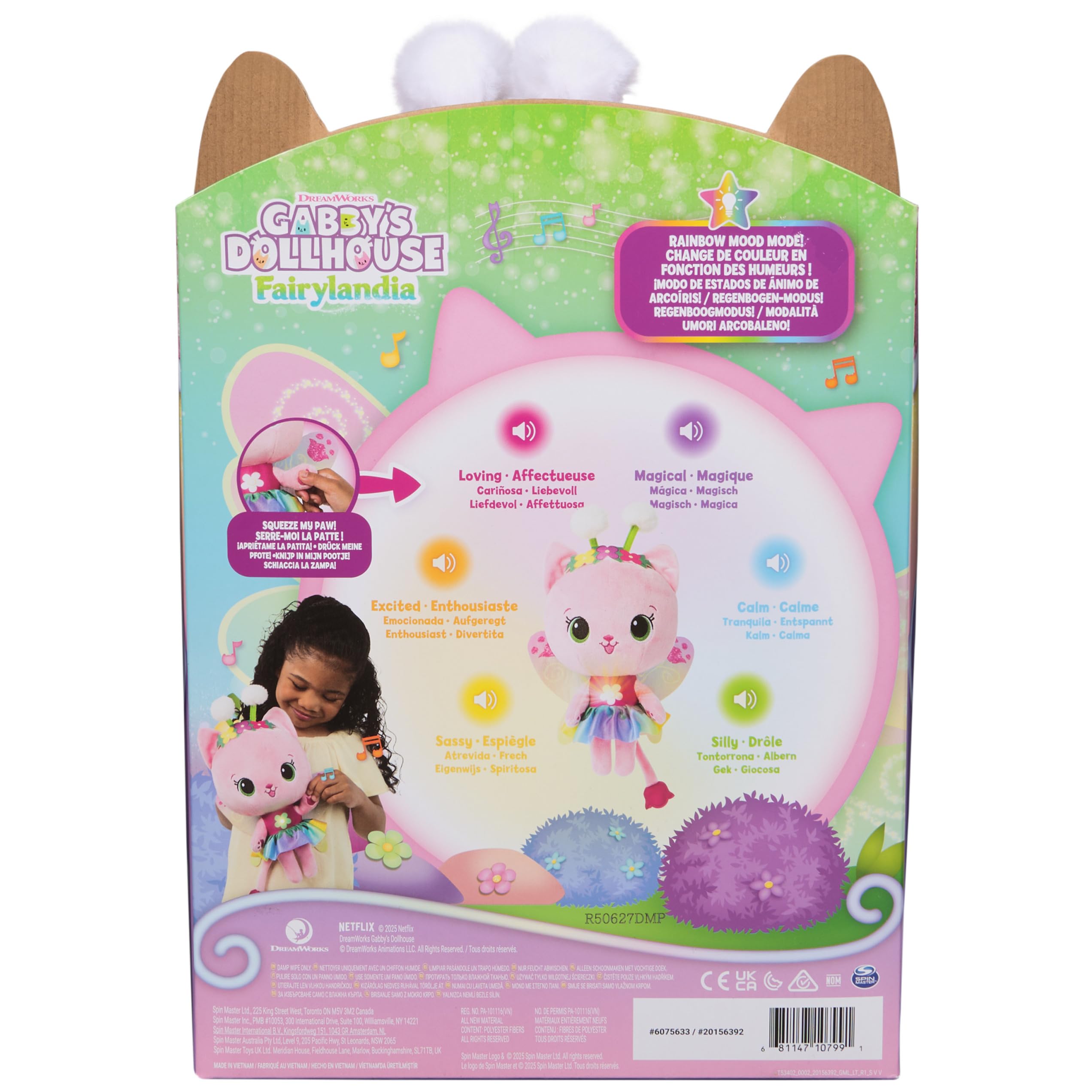 LA CASA DE MUÑECAS DE Gabby - Peluche Arcoíris Hada Gatina de + 35 cm con Luces y Sonidos - Juguetes Niñas 3 años + - Regalo Niña 3 años +
