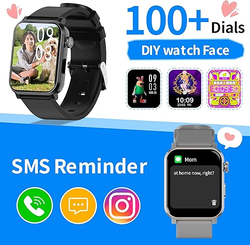 Vista 3 de EZON Reloj inteligente para niños y niñas, reloj HD de 1.83 pulgadas con función de llamada, juegos, podómetro, frecuencia cardíaca, SpO2, monitor