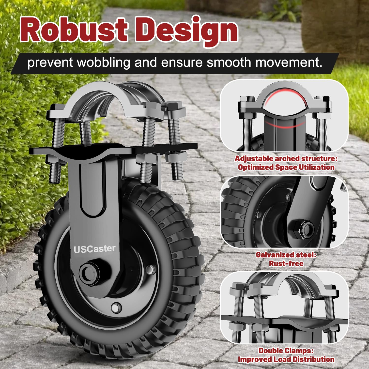 Gate Wheel for Metal Tube Gate with 1-1/4" Thru 2-1/4" OD,6 Inch Gate Caster,Heavy Duty Farm Gate Wheel for Metal Swing Gate Fence Support,440LBS Capacity (Black,1 Pack)