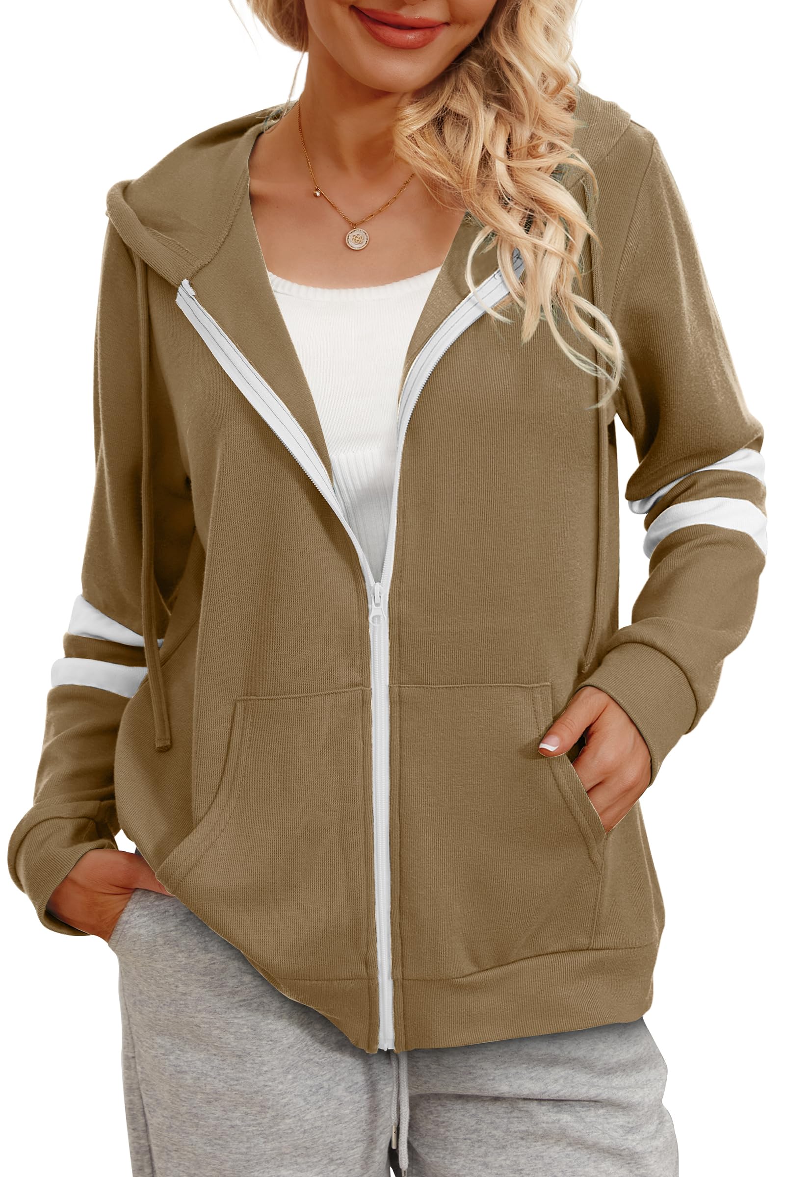 Bofell Womens Active Long Sleeve Zip Up Hoodies with Pocket Hooded Sweatshirts Jackets