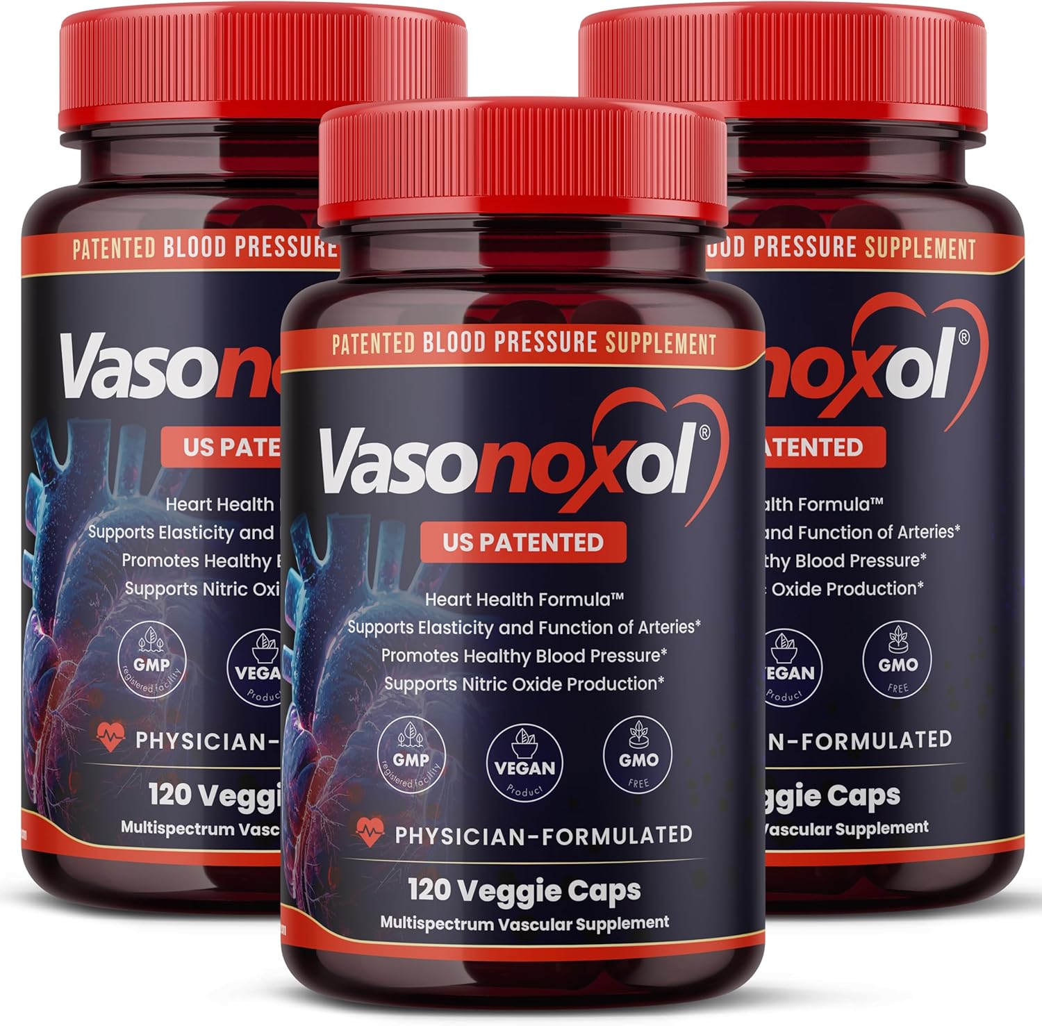 Vasonoxol U.S. Patented Nitric Oxide Supplement for Blood Pressure Support - Physician Formulated Vascular Health Formula with L-Arginine & and L-Citrulline - Vegan, Non-GMO (360 Capsules)
