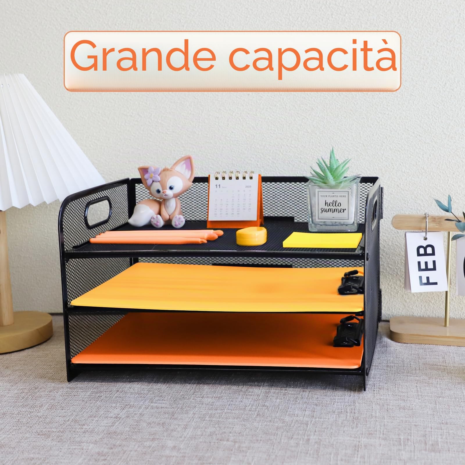 Organizer da Scrivania a 3 Livelli con Supporti Verticali Extra, Vassoio per Lettere con Cassetto, Vassoi per Documenti A4, Porta Riviste e Documenti per Casa e Ufficio, nero