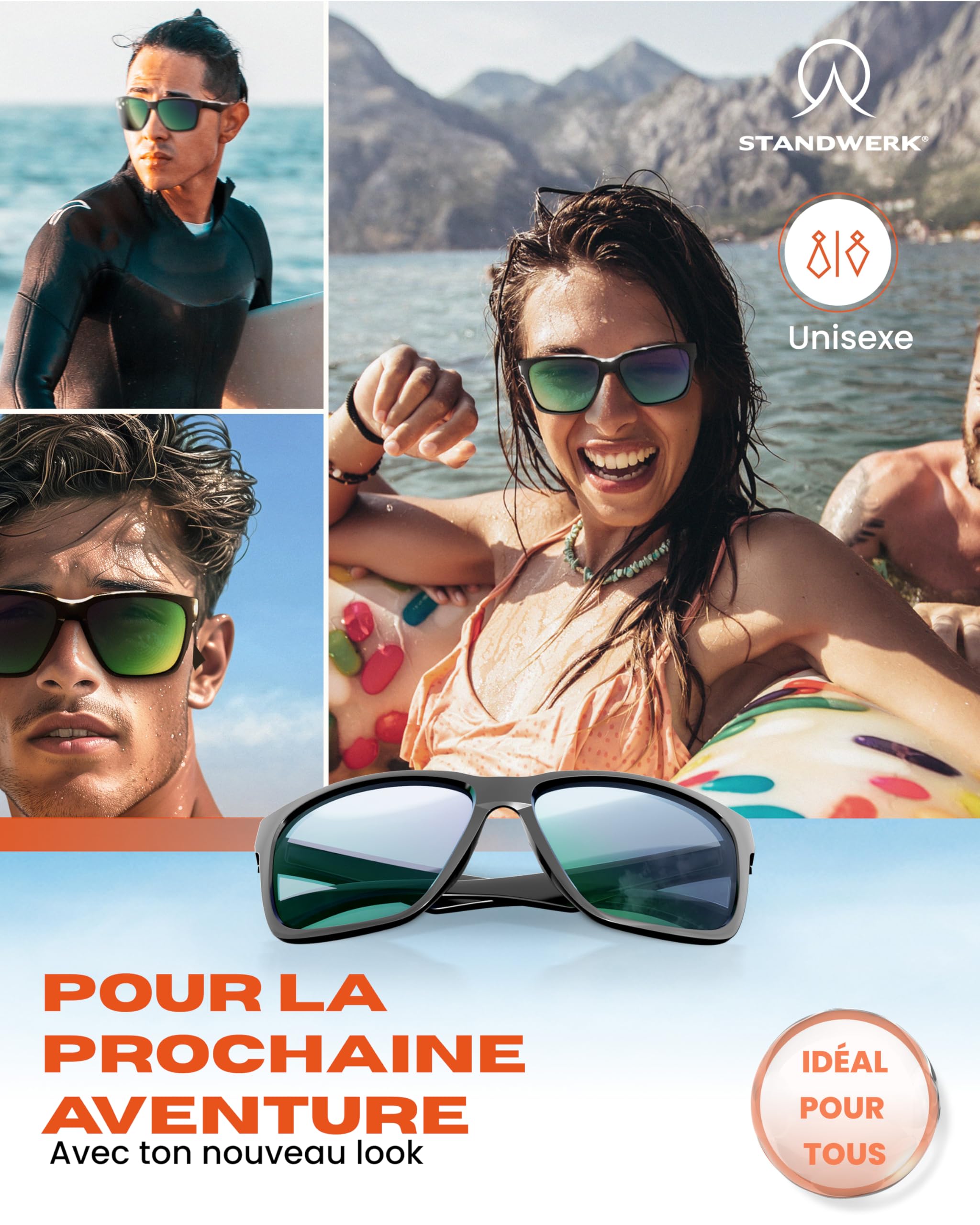 STANDWERK® Lunettes de soleil pour homme - Polarisées et protection UV