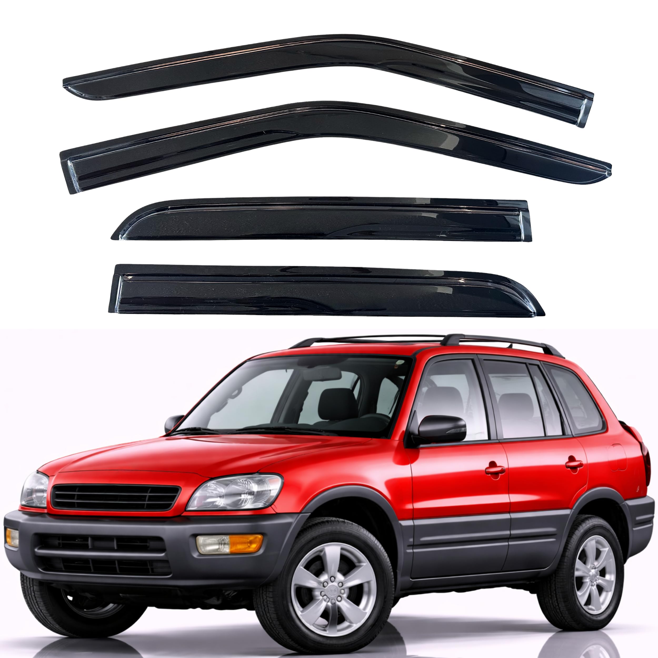 KPY Rain Guards Fit for 1996-2000 Toyota RAV4 (4-Door), Out-Channel Window Visors Vent Wind Deflectors 4PC, Car Accessories for 96-00 RAV4 (4-Door)
