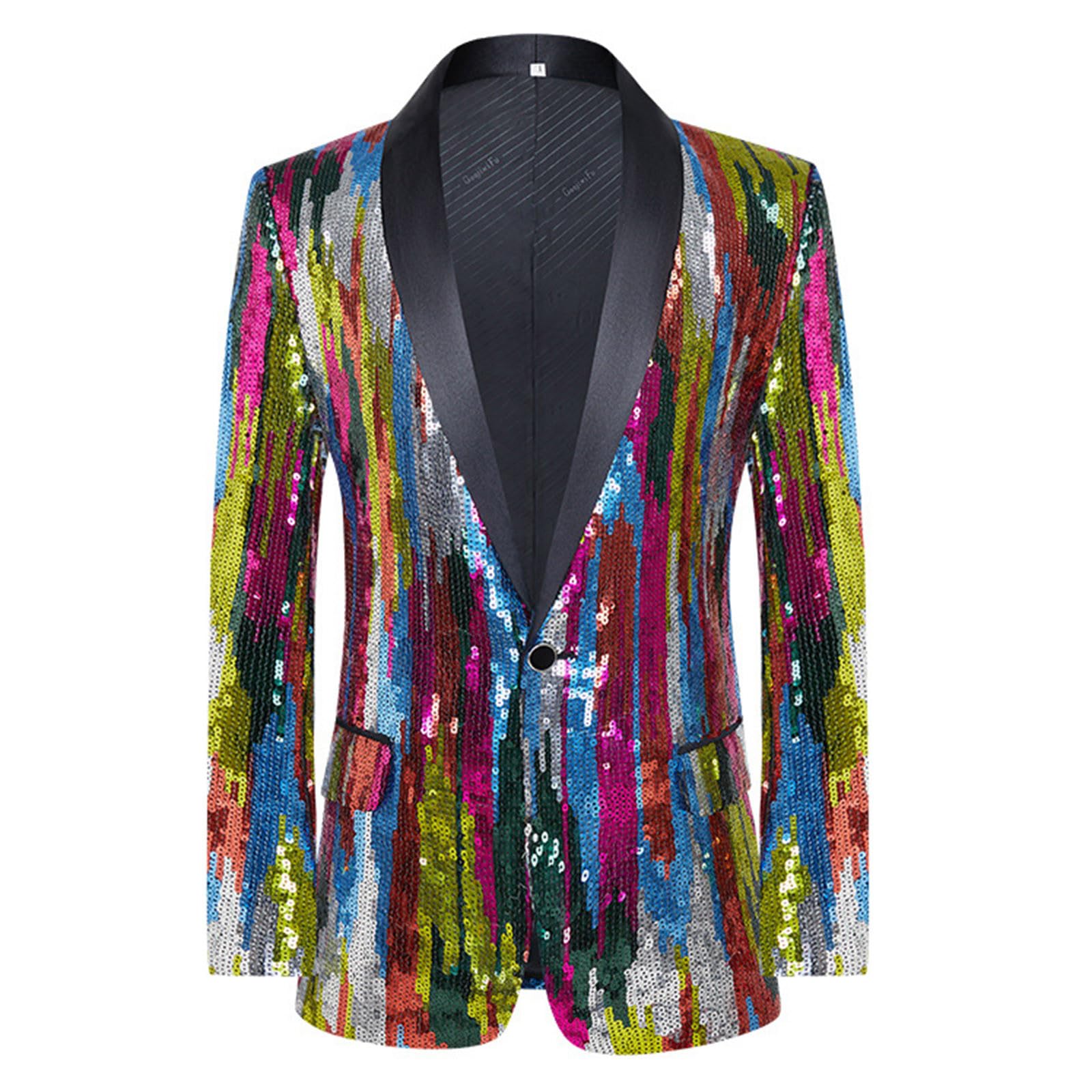 Kostüm Karneval Herren Fasching Blazer Slim Fit Pailletten Faschingskostüme Cardigan Offener Glitzerjackett Mit Knöpfte Langarm Revers Anzugjacke Sportlich Festliches Faschingsjacke