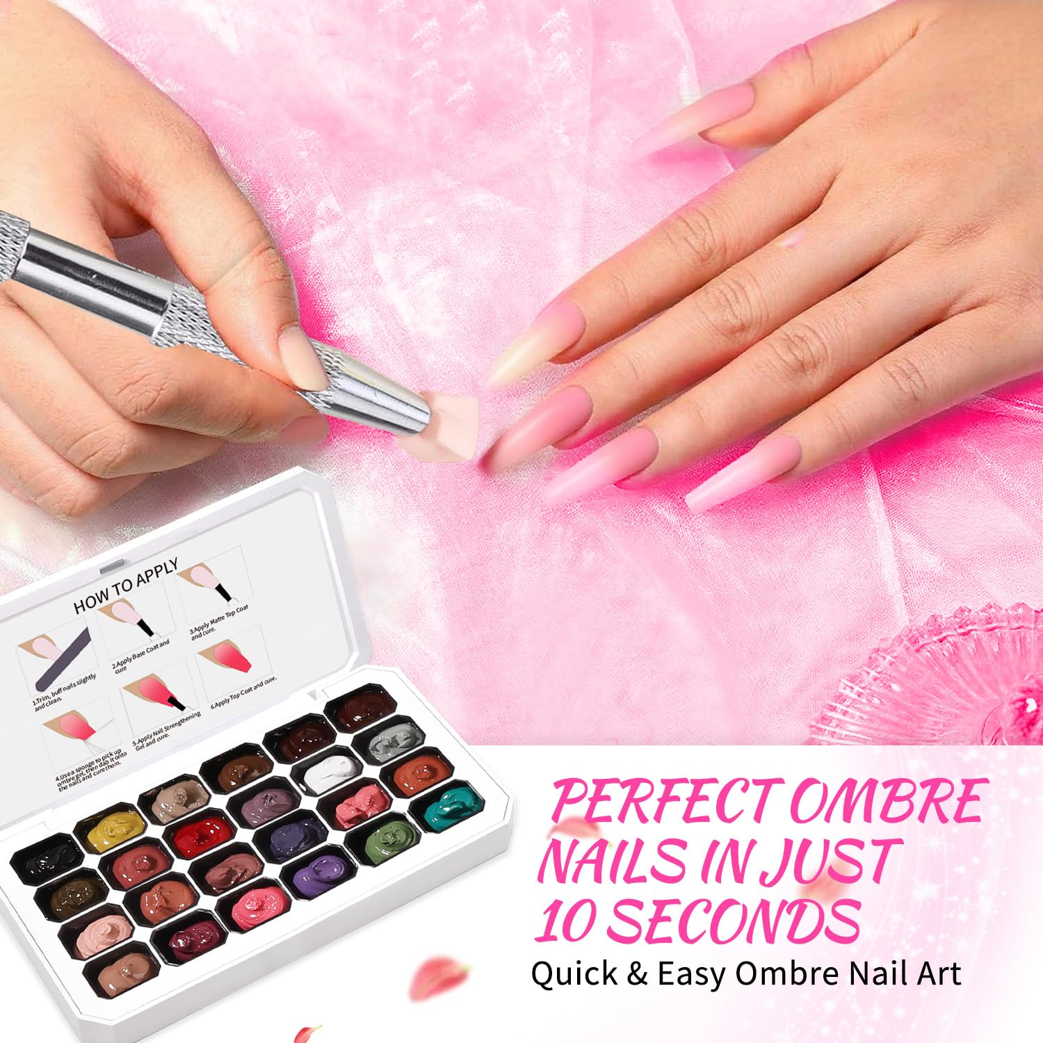 Esmalte de uñas de gel Ombre, 24 colores, adecuado para tonos de esmalte de uñas, fácil de colorear, efecto duradero, puede realizar el arte de uñas DIY en casa (24OG-2)