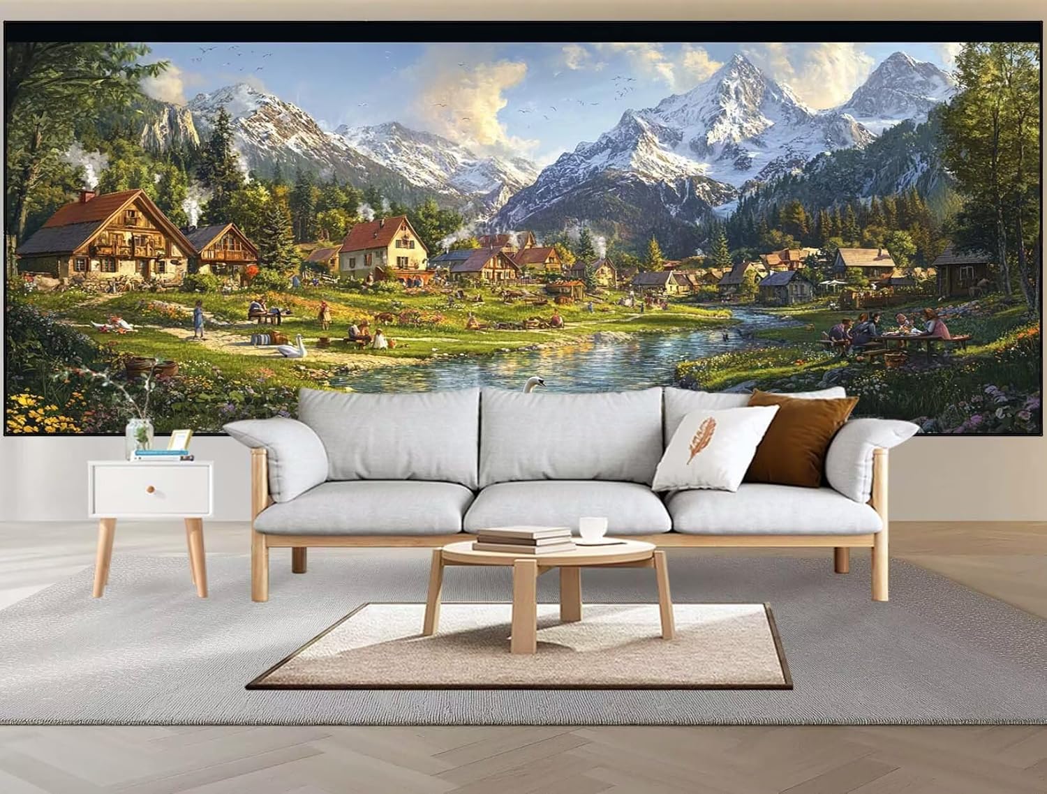 Paint by Numbers Kit for Adults river Large Paint by Numbers landscape 16x32in Canvas Painting with Brushes Acrylic DIY Oil Painting Color by Numero for Adults Beginners Art Crafts Gifts for Women C55