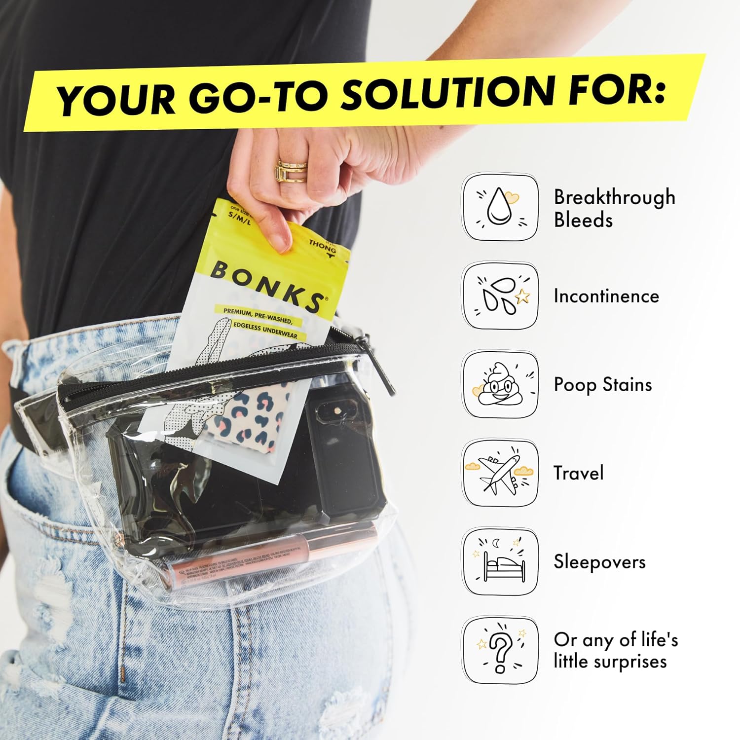 Bonks One Size Fits All Thong for Women, Pre-washed Emergency Panties — Stretchable and Seamless Underwear